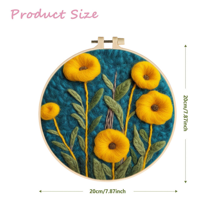 Bright Bloom Yellow Flowers Upright Wool Needle Felting Painting Kit
