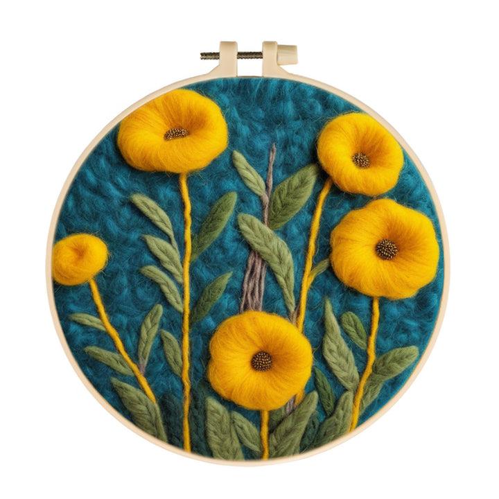 Bright Bloom Yellow Flowers Upright Wool Needle Felting Painting Kit