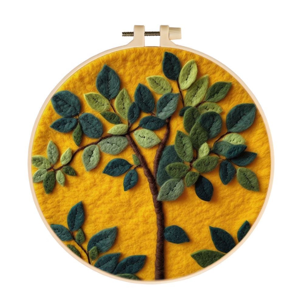 Fresh Green Tree Standing Upright Wool Needle Felting Painting Kit
