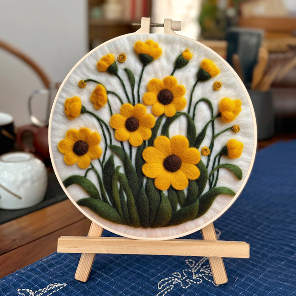 Soft Yellow Flowers Blooming Together Wool Needle Felting Painting Kit