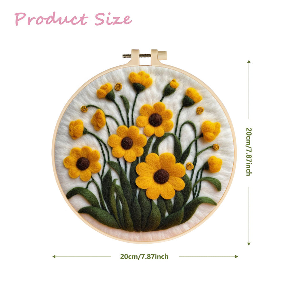 Soft Yellow Flowers Blooming Together Wool Needle Felting Painting Kit