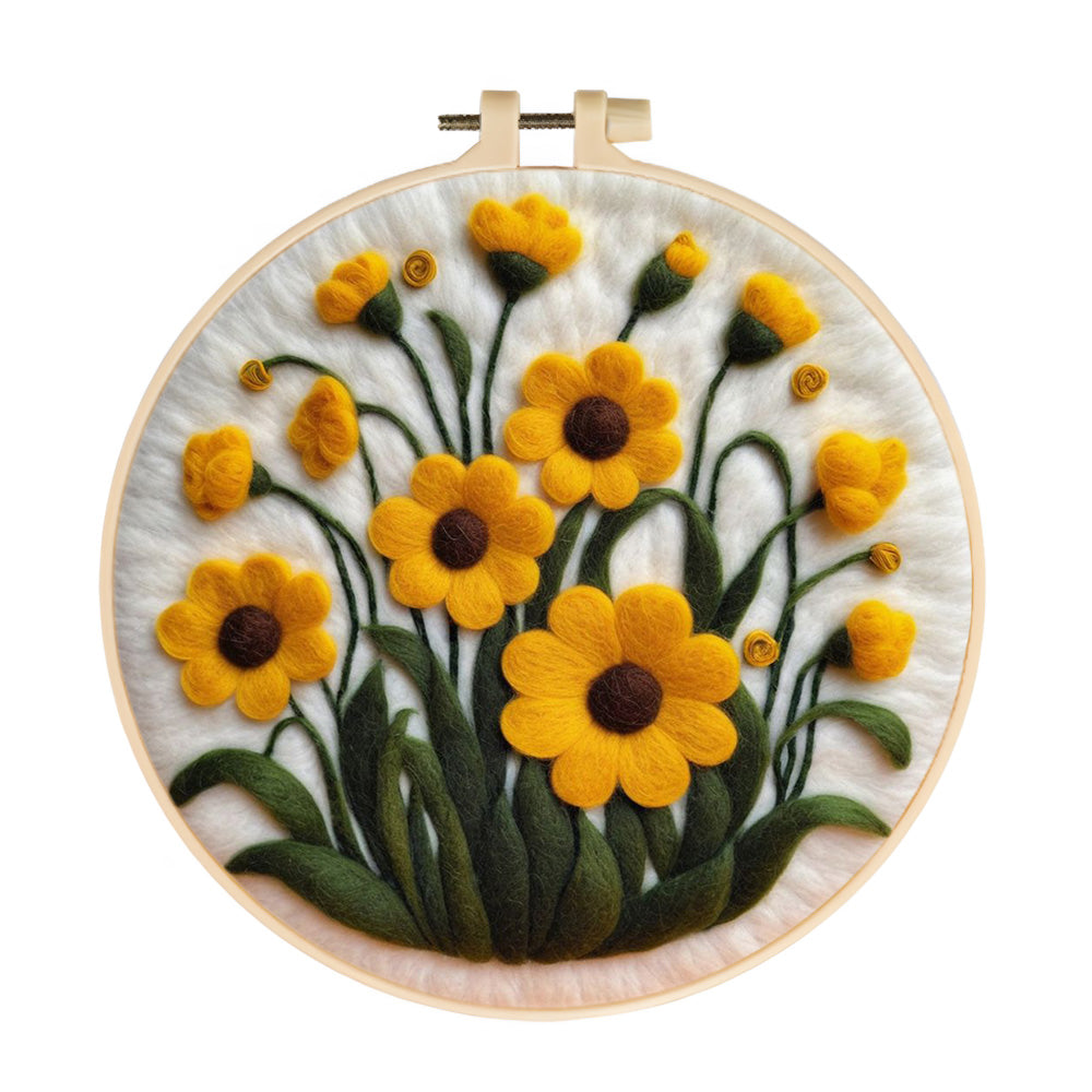Soft Yellow Flowers Blooming Together Wool Needle Felting Painting Kit