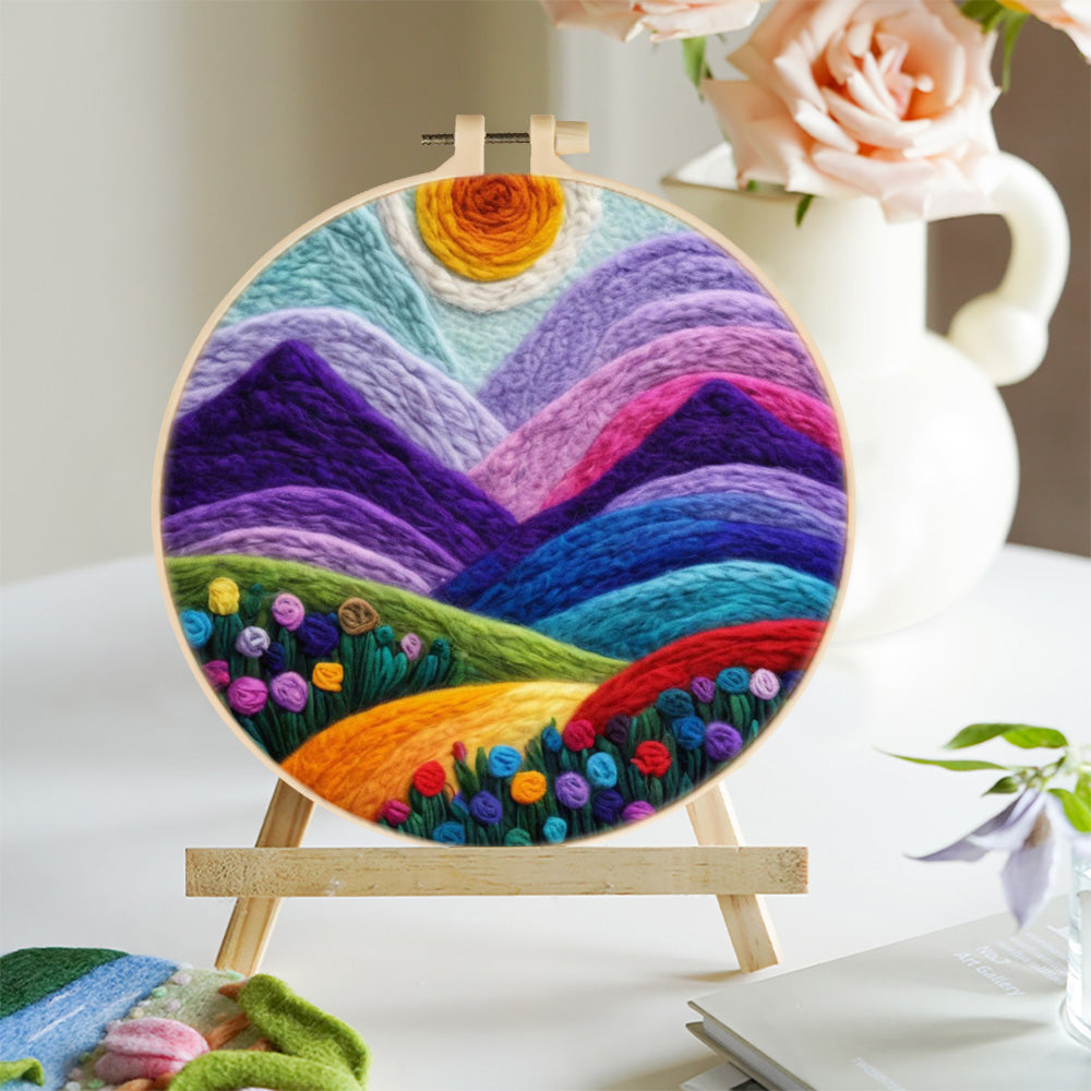 Colorful Mountains Under a Bright Sky Wool Needle Felting Painting Kit