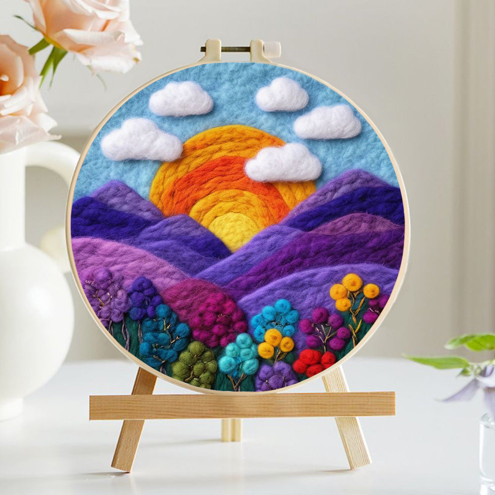 Colorful Mountain Valley Under Rising Sun Wool Needle Felting Painting Kit