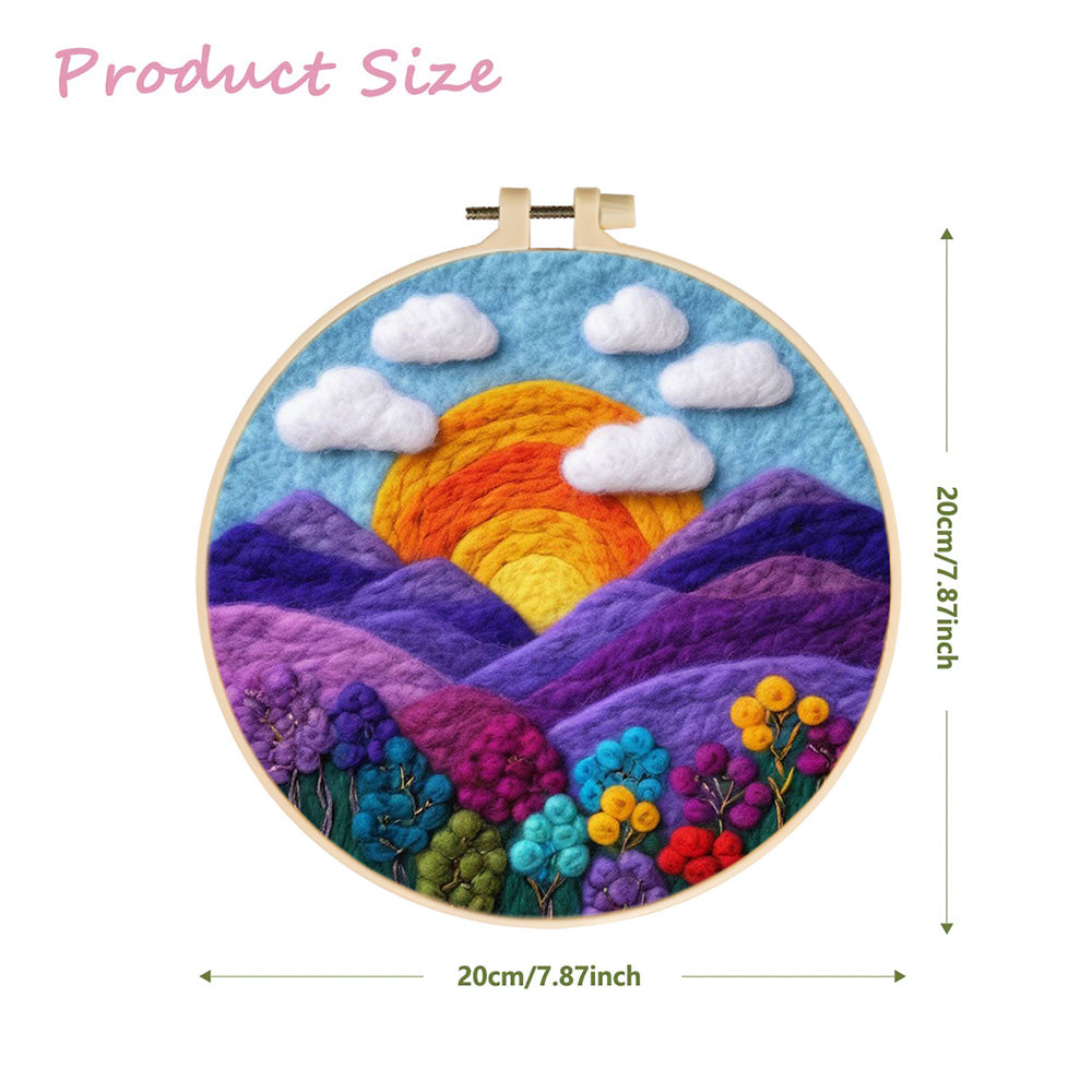Colorful Mountain Valley Under Rising Sun Wool Needle Felting Painting Kit
