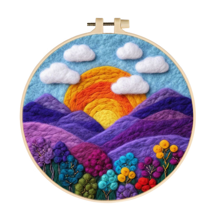 Colorful Mountain Valley Under Rising Sun Wool Needle Felting Painting Kit