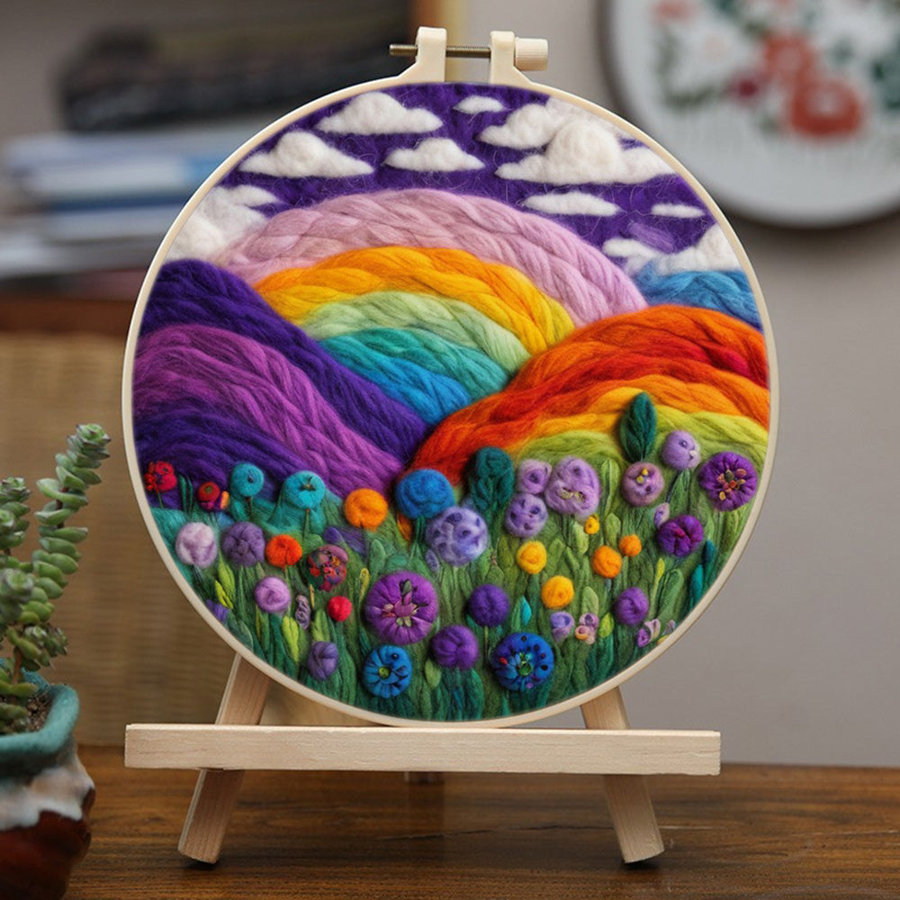 Colorful Rainbow Hills with Flowers Wool Needle Felting Painting Kit