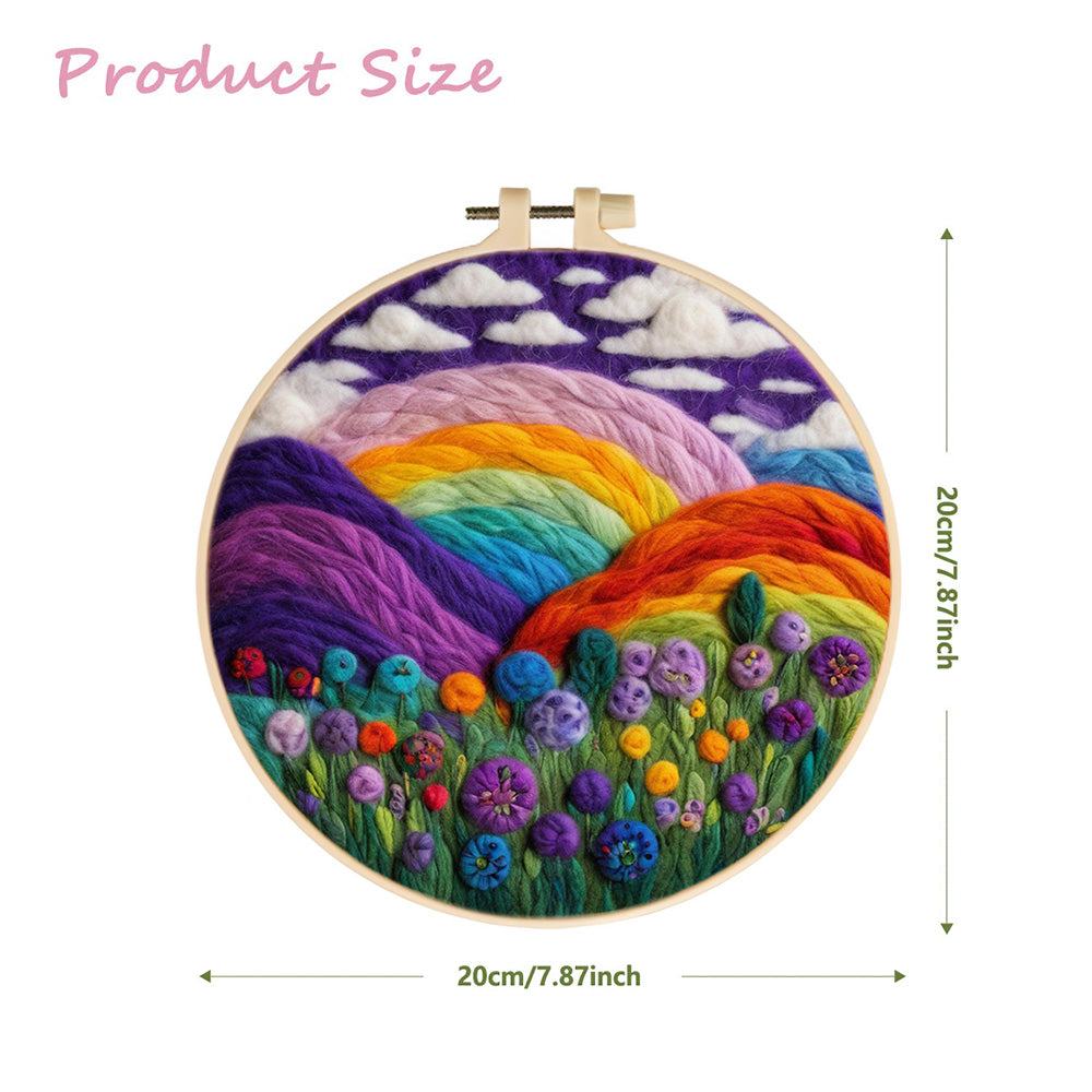 Colorful Rainbow Hills with Flowers Wool Needle Felting Painting Kit