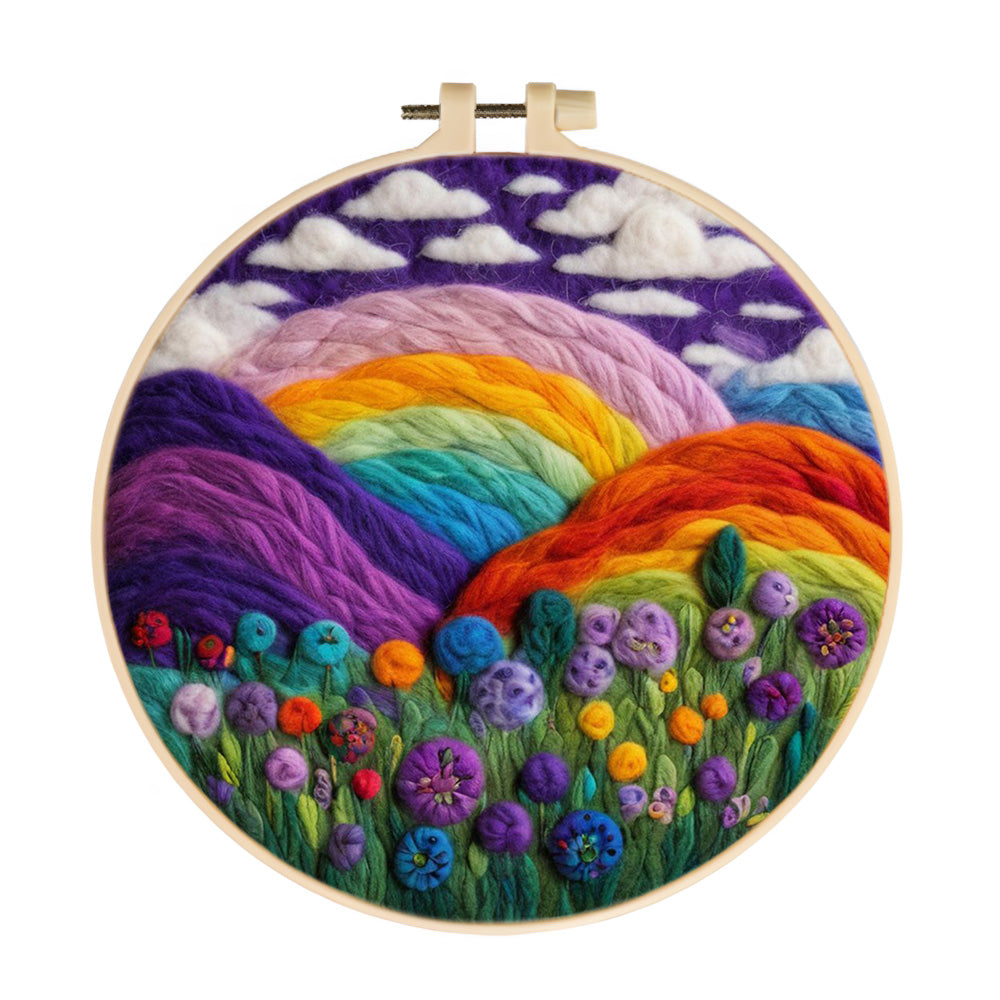 Colorful Rainbow Hills with Flowers Wool Needle Felting Painting Kit
