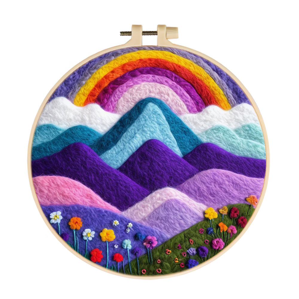 Soft Rolling Mountains with Rainbow Wool Needle Felting Painting Kit