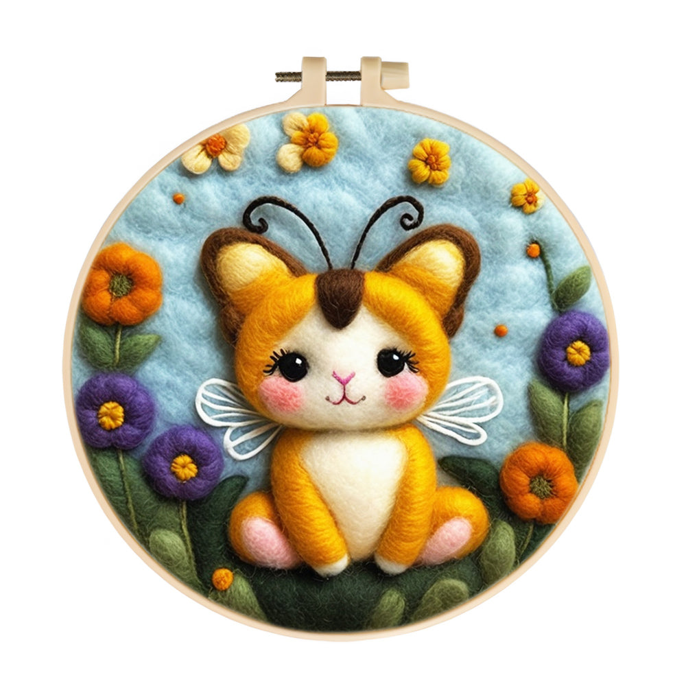 A Kitten and A Flower Bush Wool Needle Felting Painting Kit