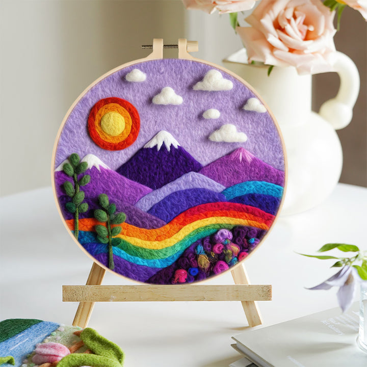 Colorful Mountains with Rainbow and Sun Wool Needle Felting Painting Kit