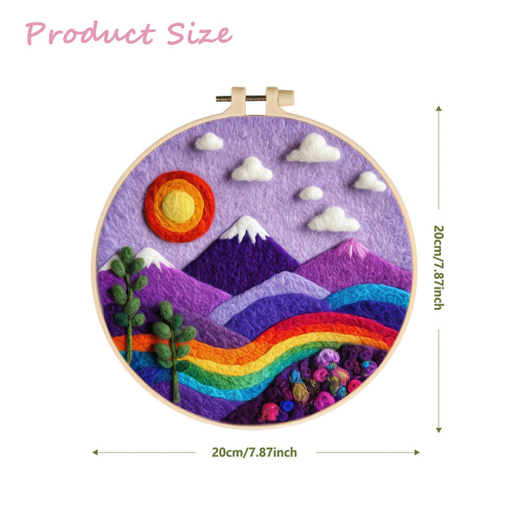 Colorful Mountains with Rainbow and Sun Wool Needle Felting Painting Kit