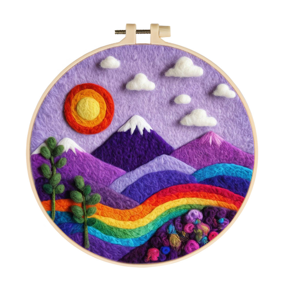 Colorful Mountains with Rainbow and Sun Wool Needle Felting Painting Kit