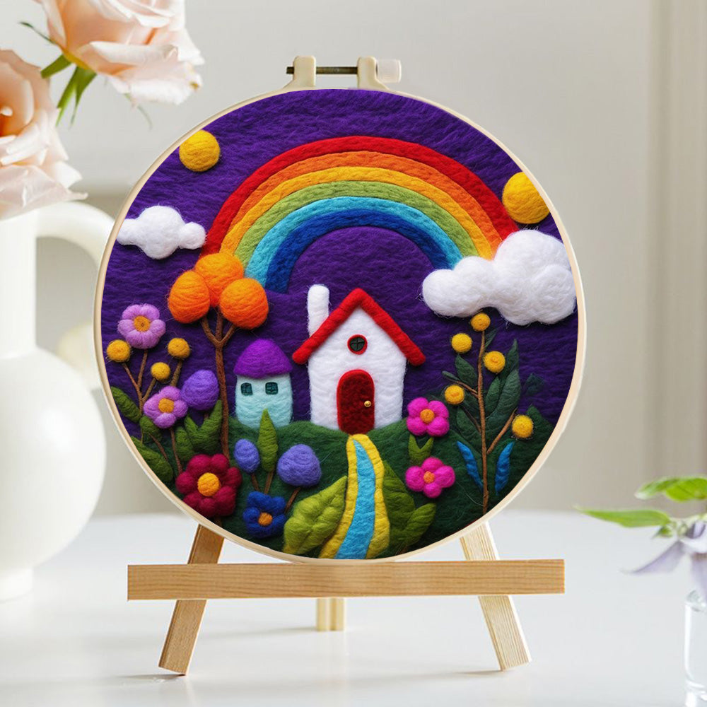 Cozy Garden House with Rainbow Wool Needle Felting Painting Kit