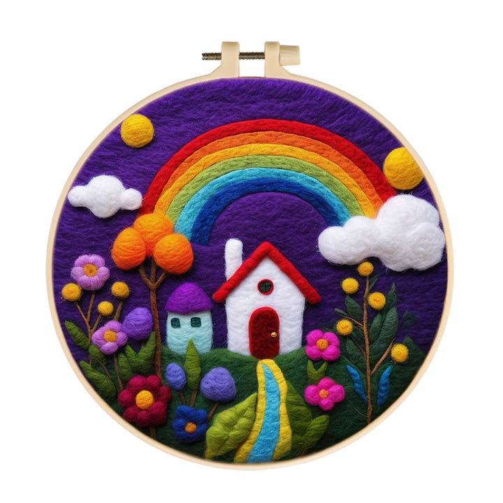Cozy Garden House with Rainbow Wool Needle Felting Painting Kit