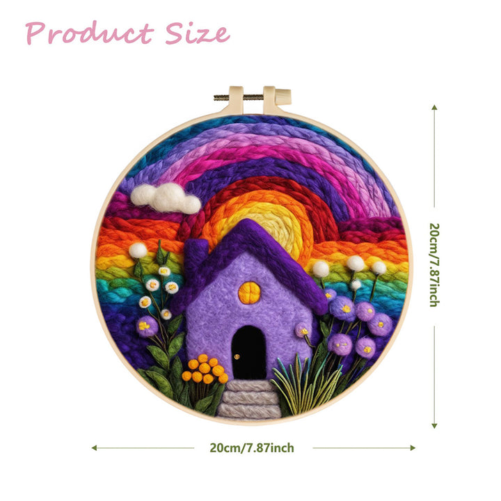 Vibrant Rainbow Arching Over House Wool Needle Felting Painting Kit