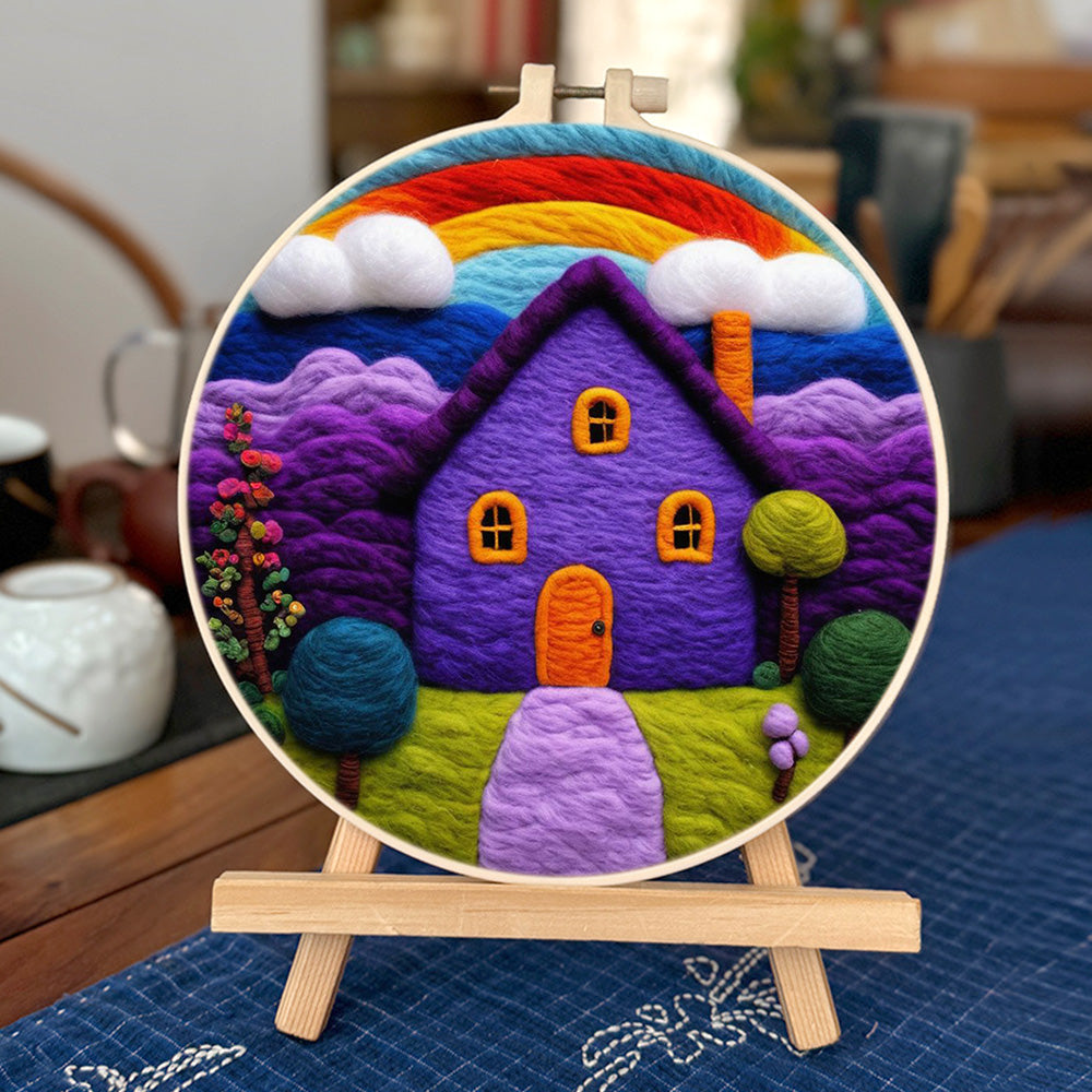 House Glowing as Rainbow Rises Overhead Wool Needle Felting Painting Kit