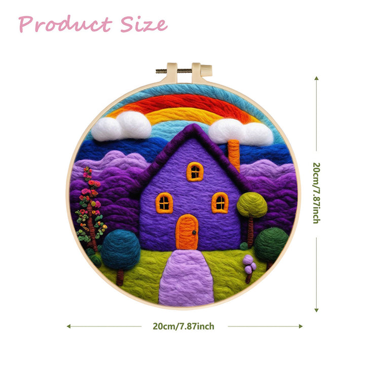 House Glowing as Rainbow Rises Overhead Wool Needle Felting Painting Kit