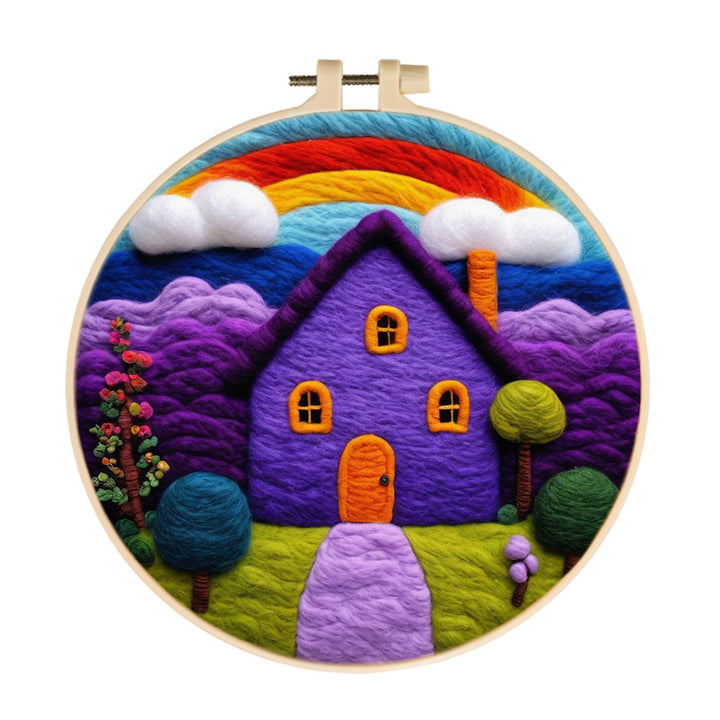 House Glowing as Rainbow Rises Overhead Wool Needle Felting Painting Kit