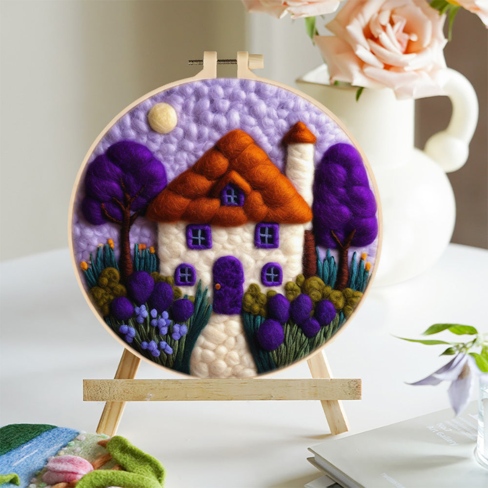 Purple Trees Framing Quiet House Wool Needle Felting Painting Kit