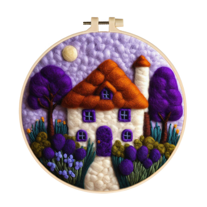 Purple Trees Framing Quiet House Wool Needle Felting Painting Kit