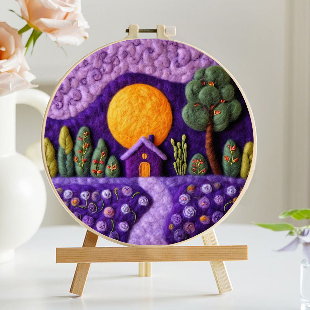 Golden Moon Rising above House Wool Needle Felting Painting Kit