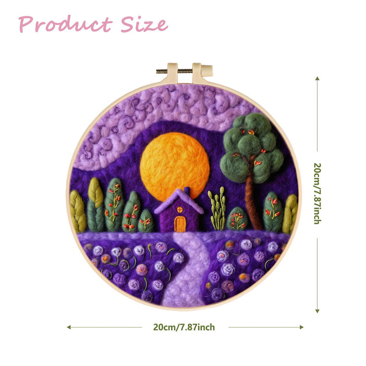 Golden Moon Rising above House Wool Needle Felting Painting Kit