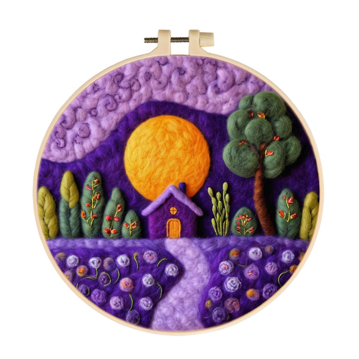 Golden Moon Rising above House Wool Needle Felting Painting Kit