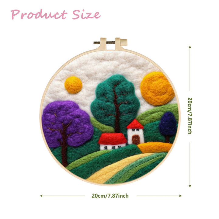 Tall Trees Standing beside Houses Wool Needle Felting Painting Kit