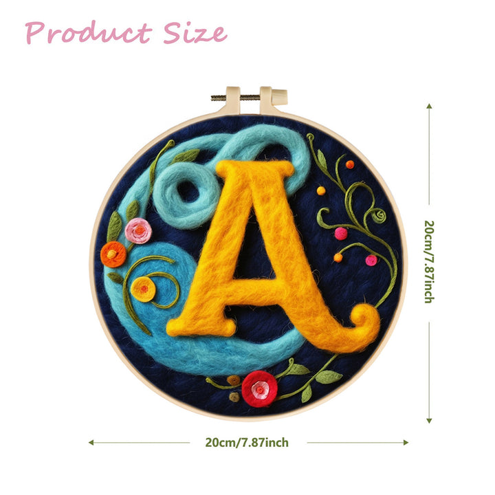 Ornamental Letter A with Curved Florals Wool Needle Felting Painting Kit