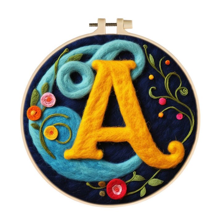 Ornamental Letter A with Curved Florals Wool Needle Felting Painting Kit