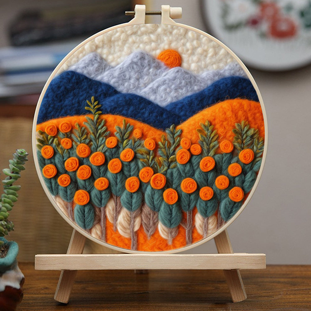 Rose Fields and Mountains Wool Needle Felting Painting Kit