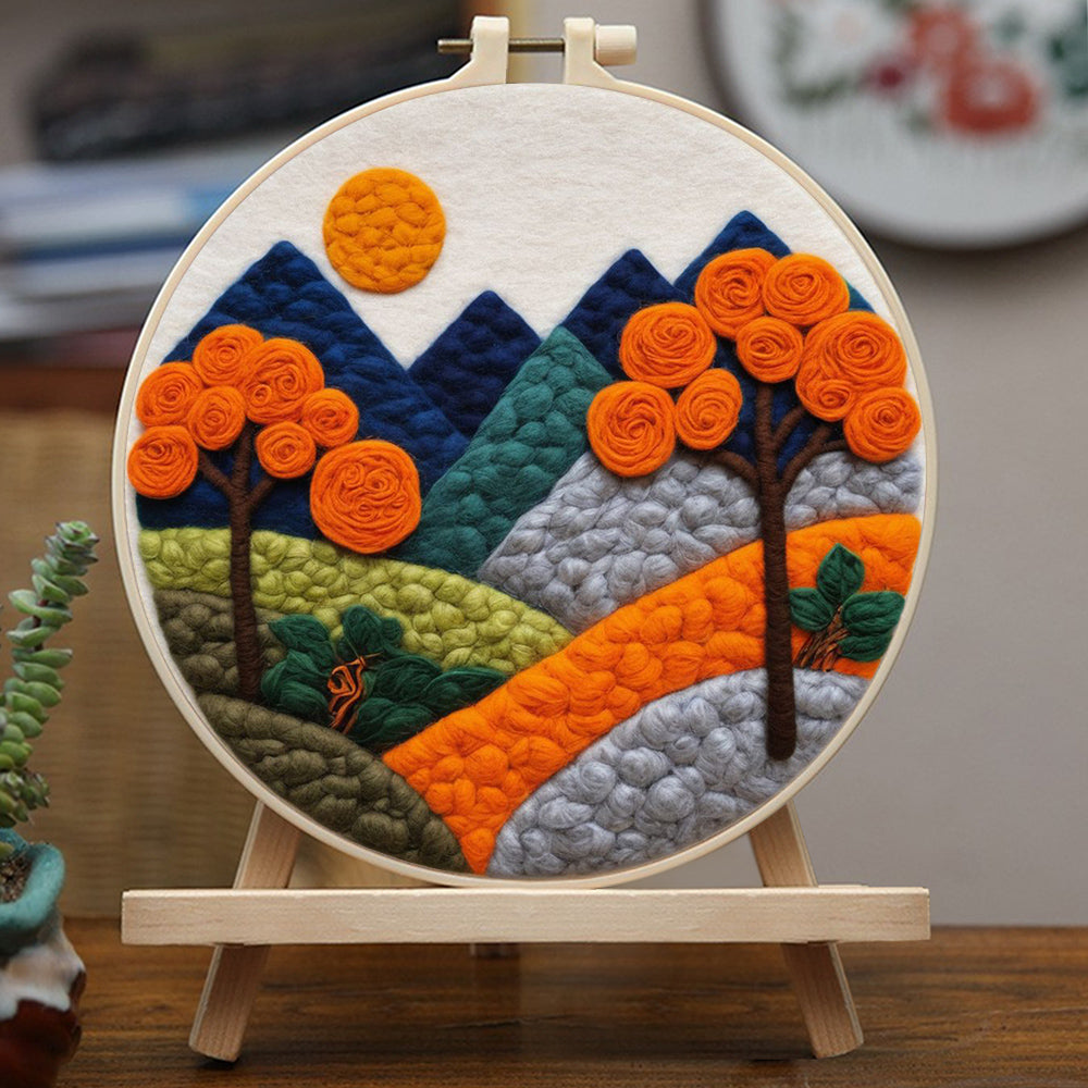 Orange Trees and Mountains Wool Needle Felting Painting Kit
