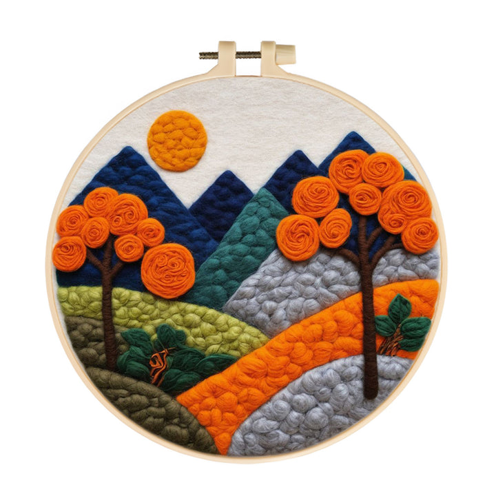 Orange Trees and Mountains Wool Needle Felting Painting Kit