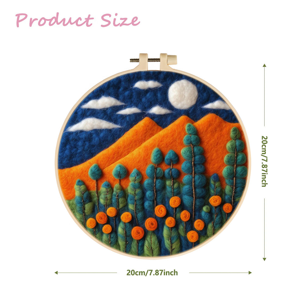 Orange Mountains and Green Plants Wool Needle Felting Painting Kit