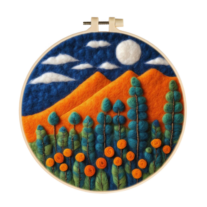 Orange Mountains and Green Plants Wool Needle Felting Painting Kit