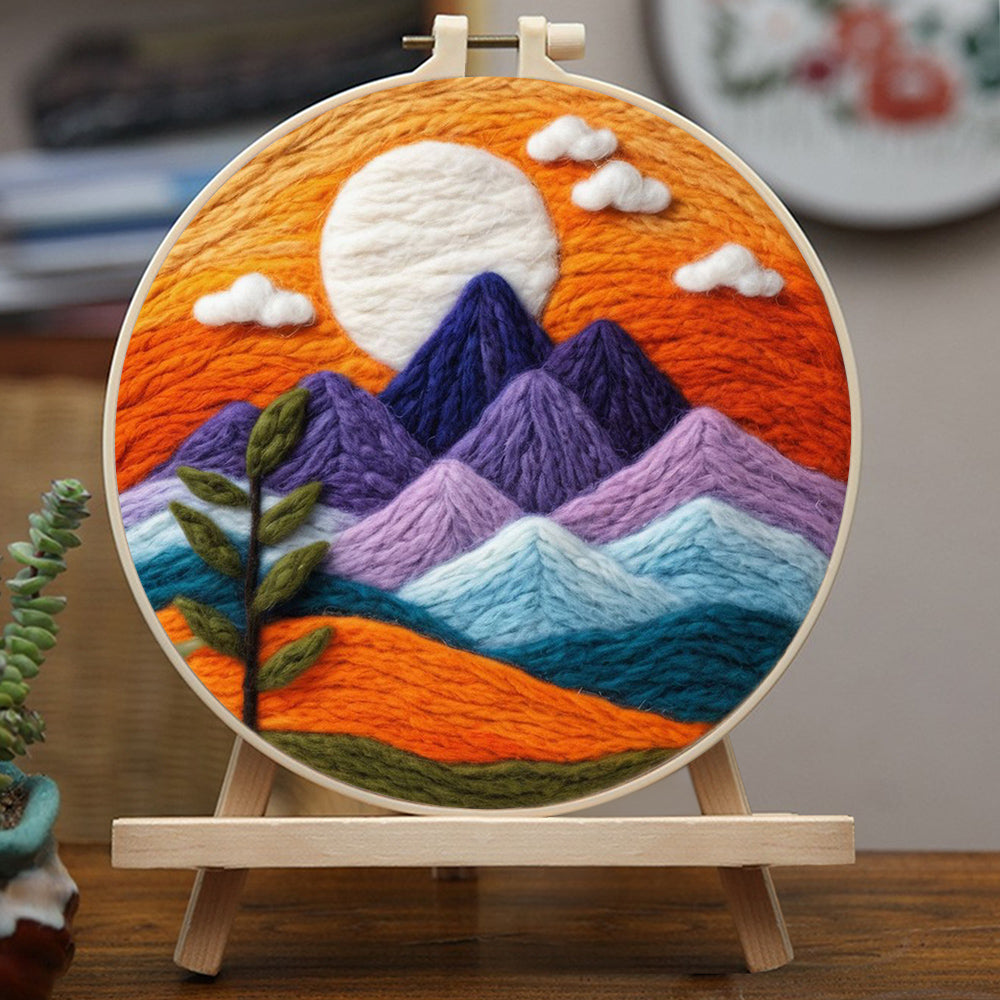 Colorful Mountains under the Setting Sun Wool Needle Felting Painting Kit