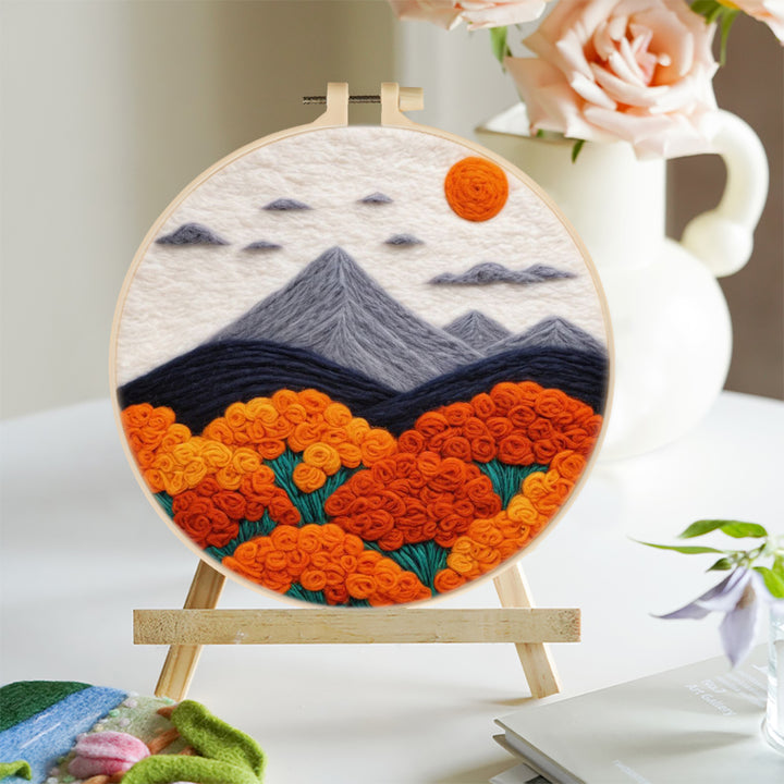 Mountains and Orange Roses Wool Needle Felting Painting Kit