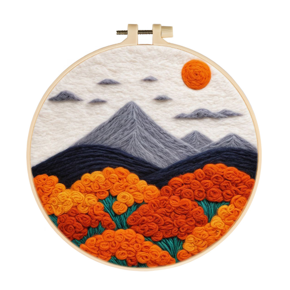 Mountains and Orange Roses Wool Needle Felting Painting Kit