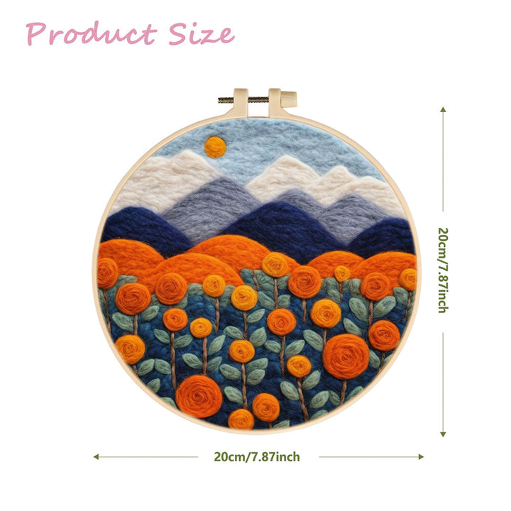 Mountains and Orange Flowers Wool Needle Felting Painting Kit