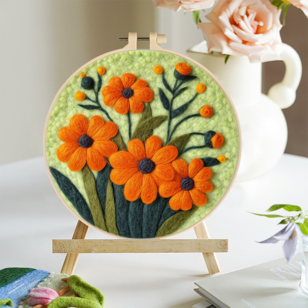 Orange Daisies Wool Needle Felting Painting Kit