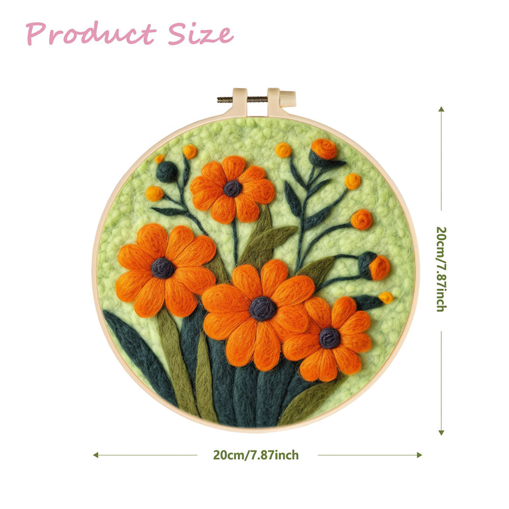 Orange Daisies Wool Needle Felting Painting Kit