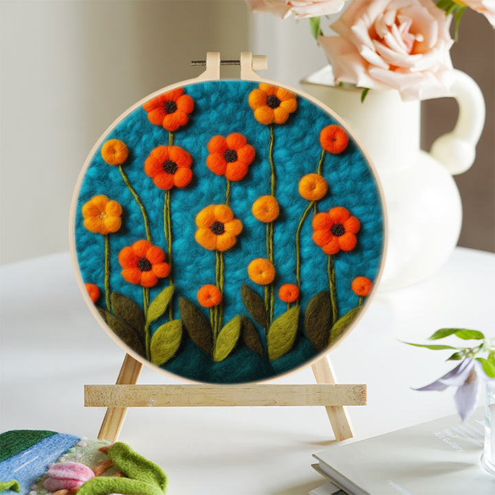 Orange Flowers Wool Needle Felting Painting Kit