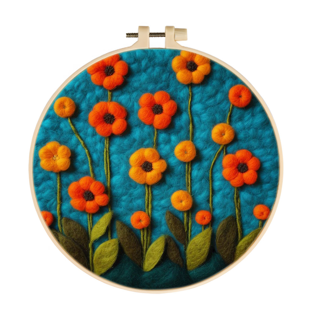 Orange Flowers Wool Needle Felting Painting Kit