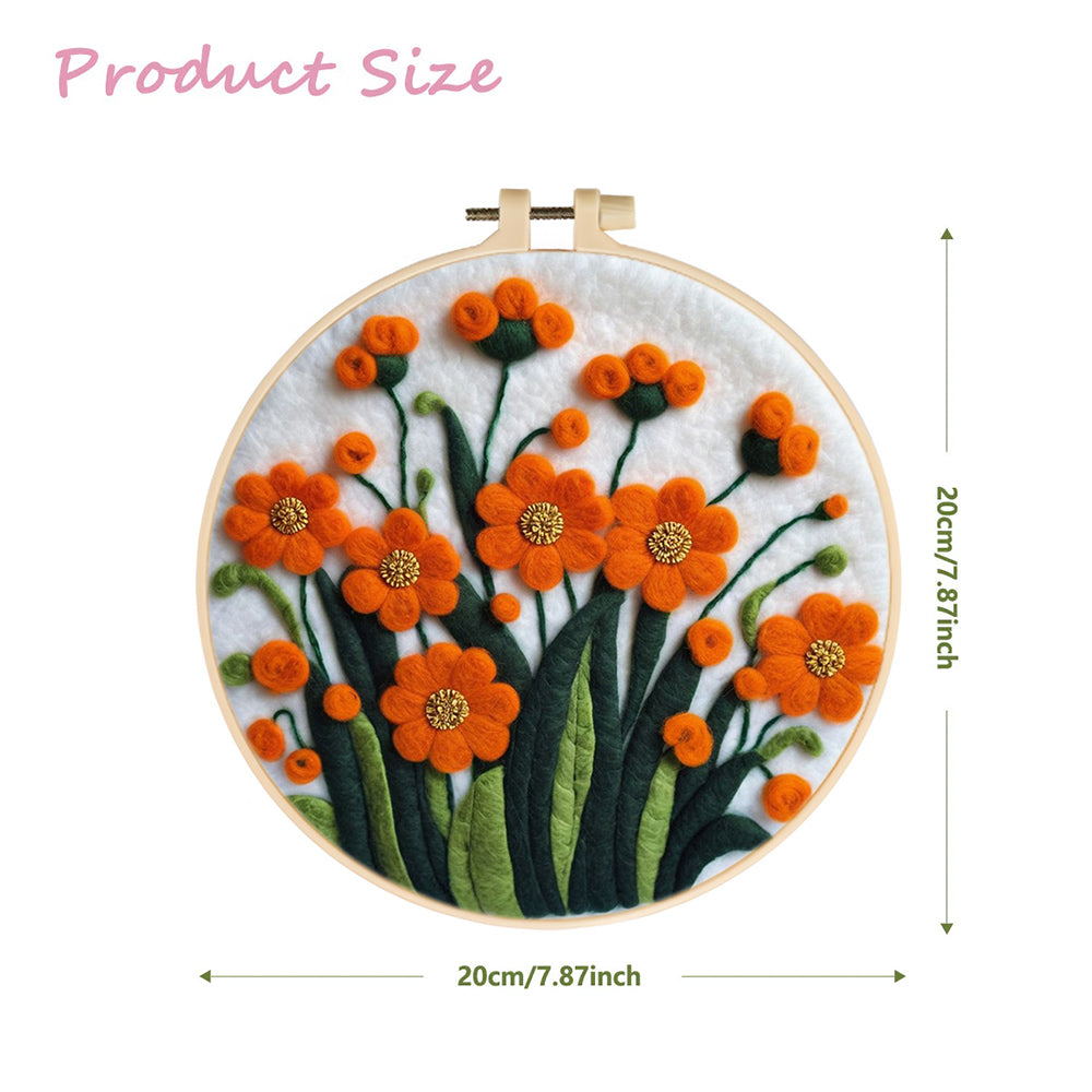 Orange Flowers with Golden Stamens Wool Needle Felting Painting Kit