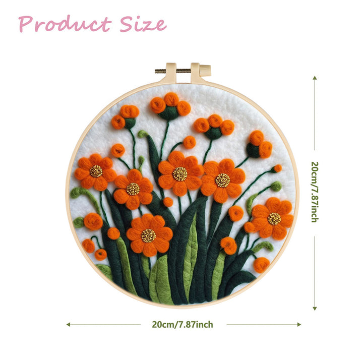 Orange Flowers with Golden Stamens Wool Needle Felting Painting Kit