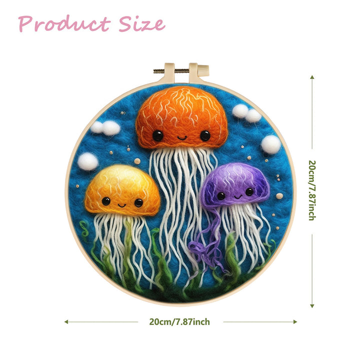 Colorful Jellyfish Floating in Sea Wool Needle Felting Painting Kit