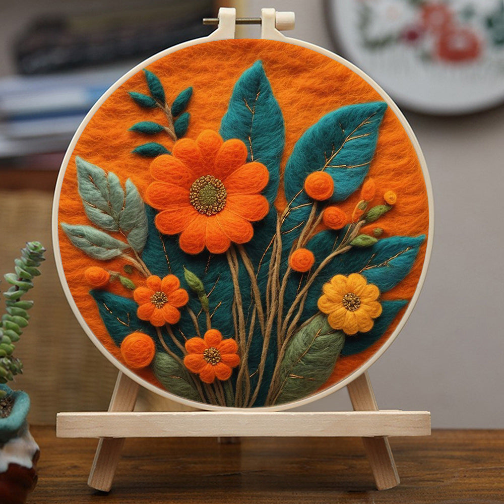 Orange-Yellow Chrysanthemums Wool Needle Felting Painting Kit