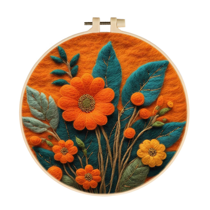 Orange-Yellow Chrysanthemums Wool Needle Felting Painting Kit